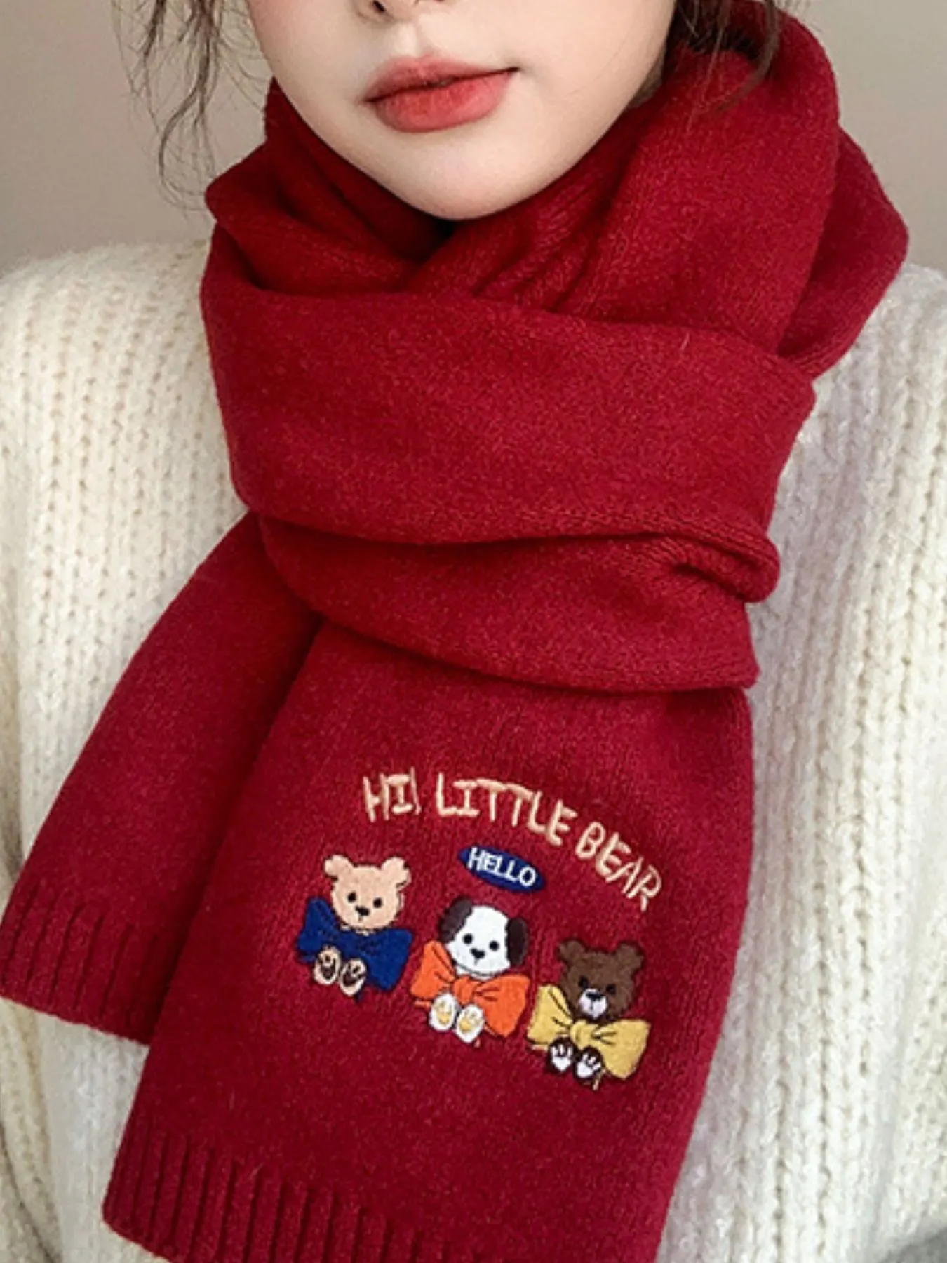 Embroidered Cartoon Warm Scarf