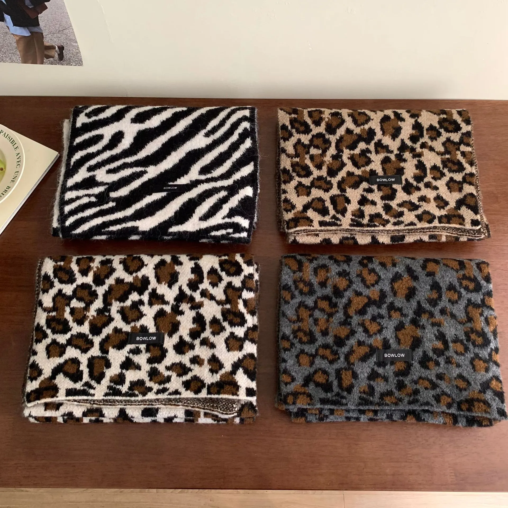 Animal Print Plush Winter Scarf