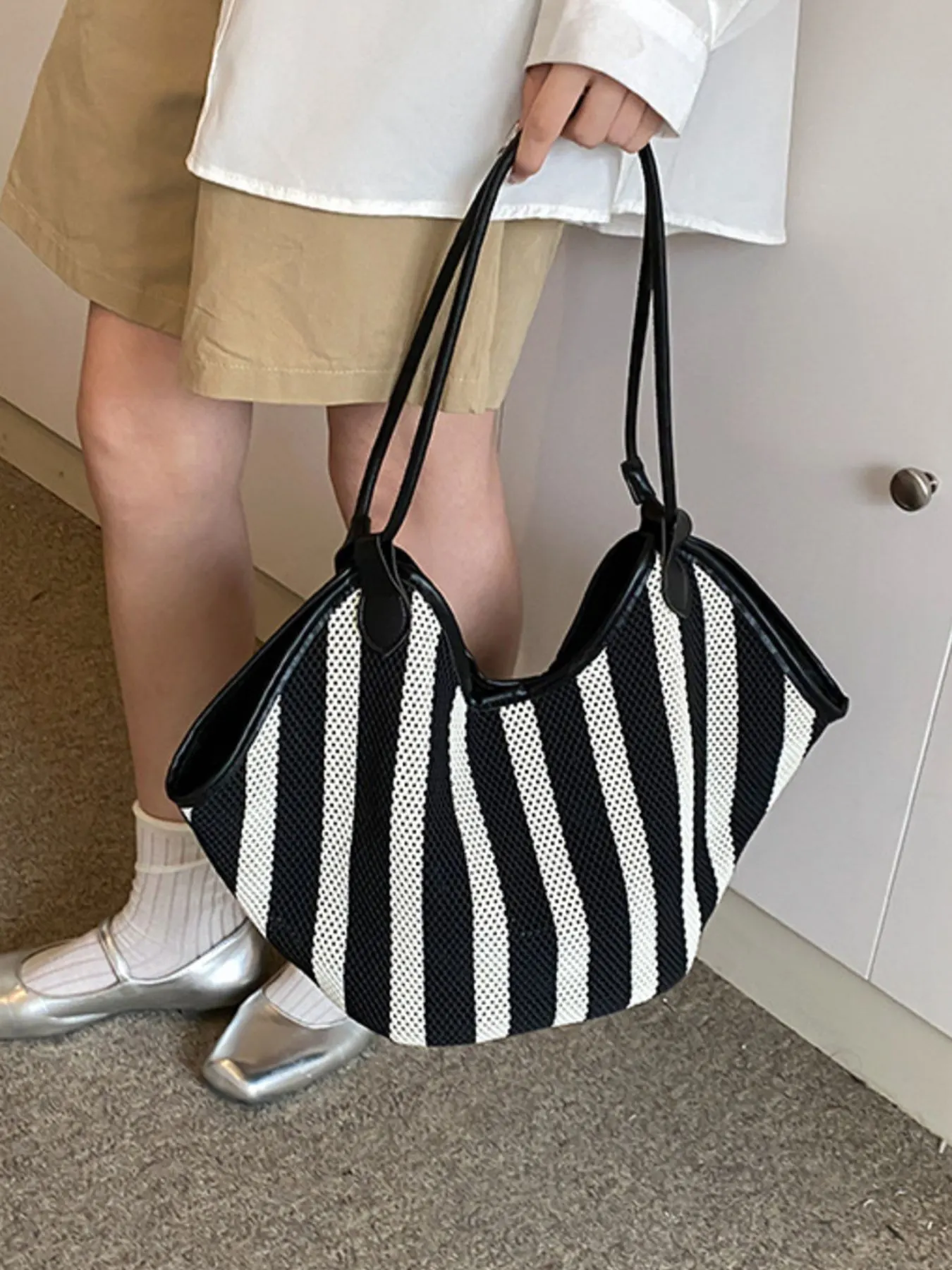 Striped Knit Shoulder Bag